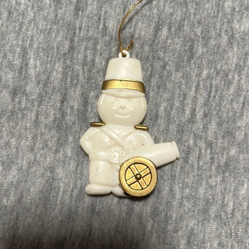 Vintage Gold & White Plastic Christmas Ornaments Lot of 10